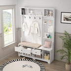 Porte-manteau d'entrée avec banc rembourré amovible et étagères de rangement