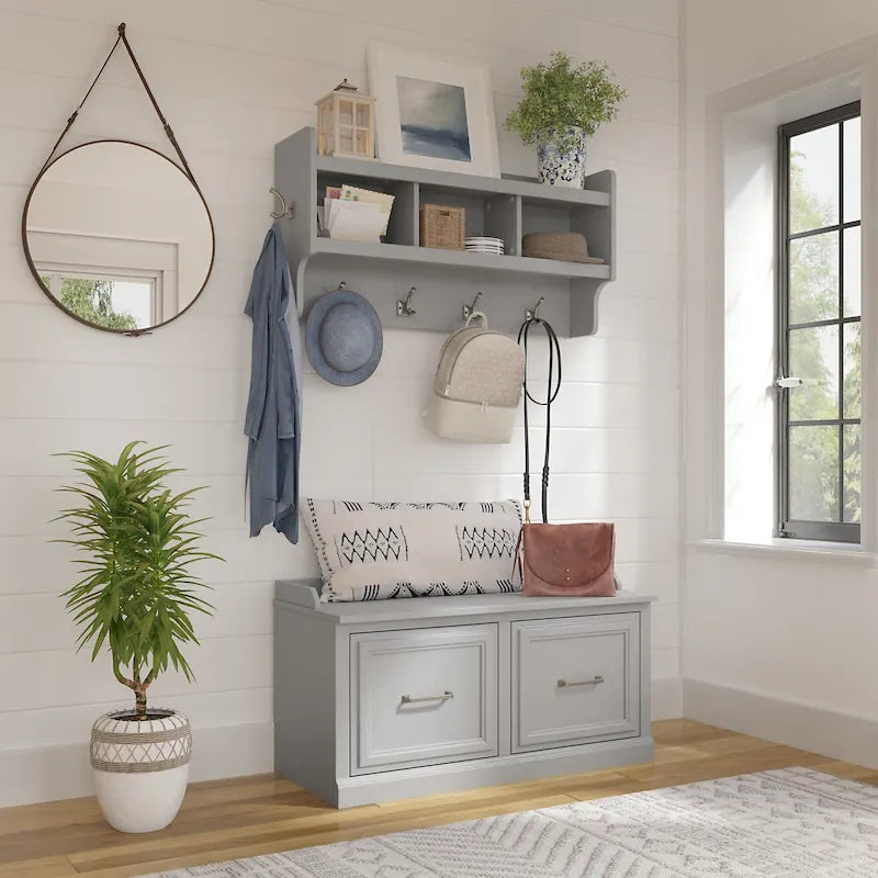 Banc à chaussures 40W avec portes et portemanteau mural