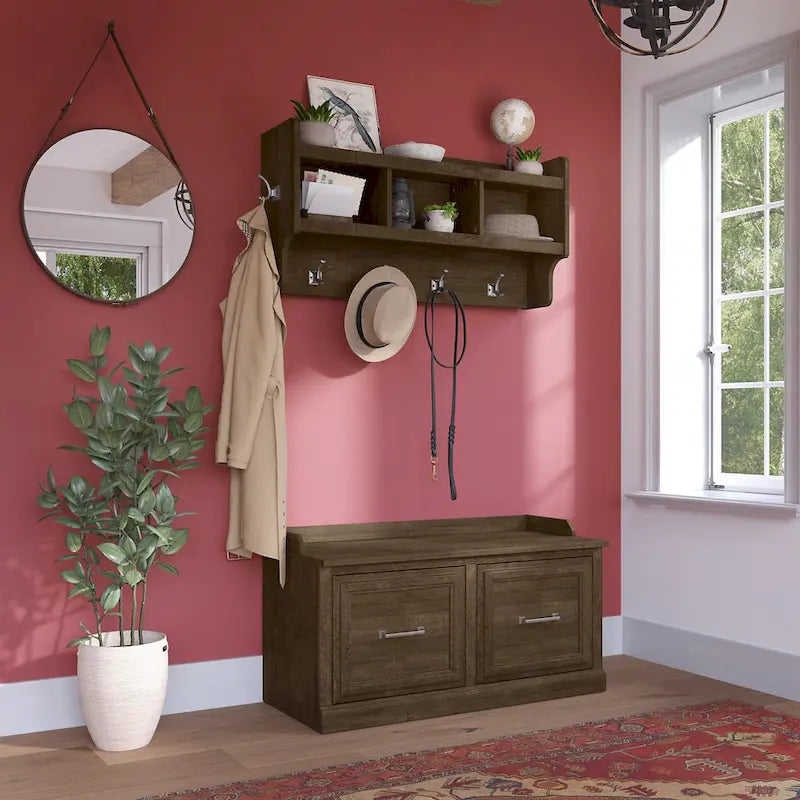 Banc à chaussures 40W avec portes et portemanteau mural