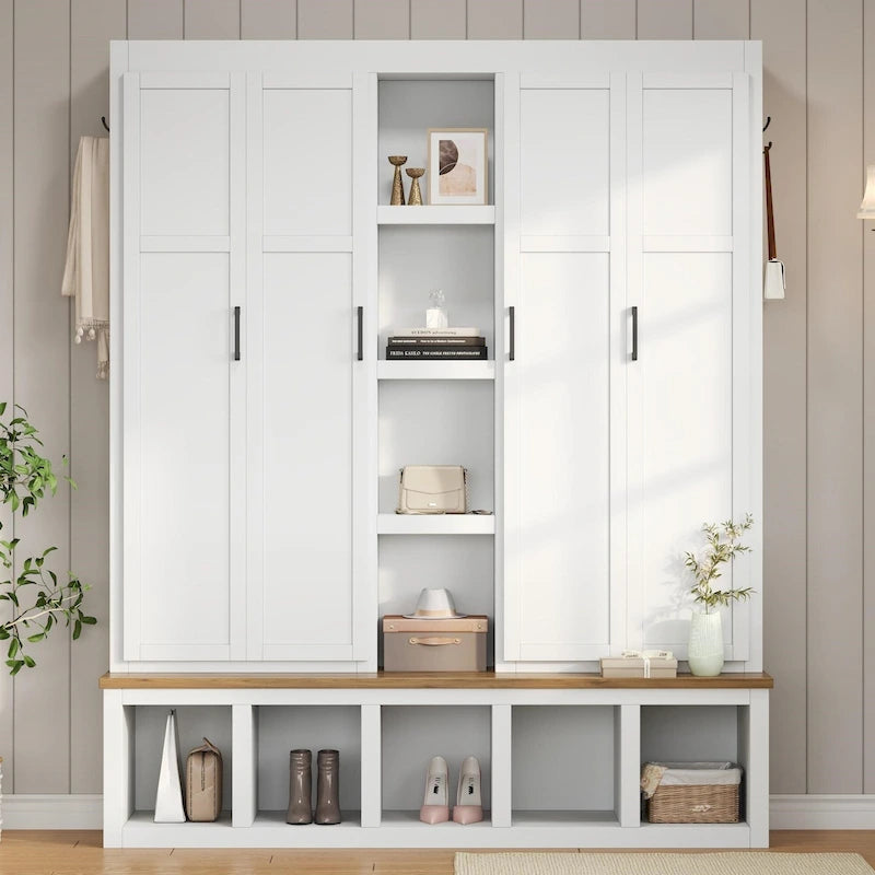 Arbre de hall 4-en-1 de style campagnard avec banc de vestiaire