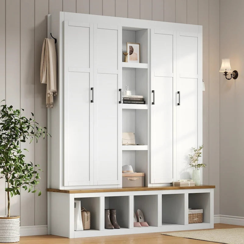Arbre de hall 4-en-1 de style campagnard avec banc de vestiaire