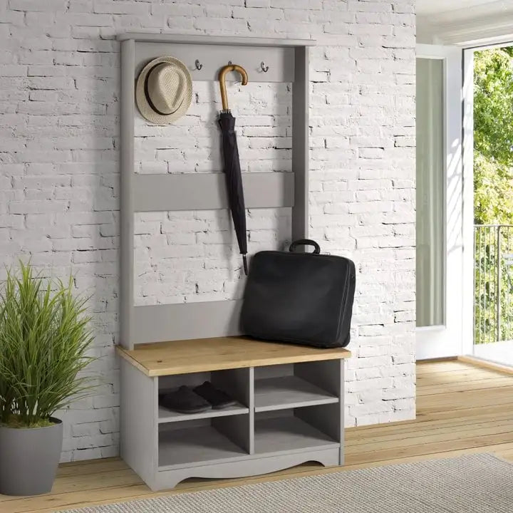 Portemanteau d'entrée en bois - Gris