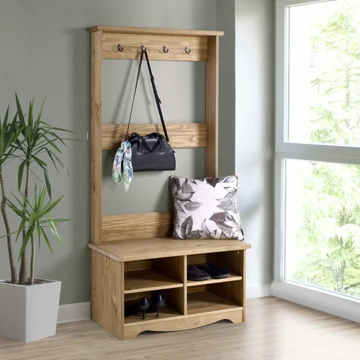 Portemanteau d'entrée en bois - Gris
