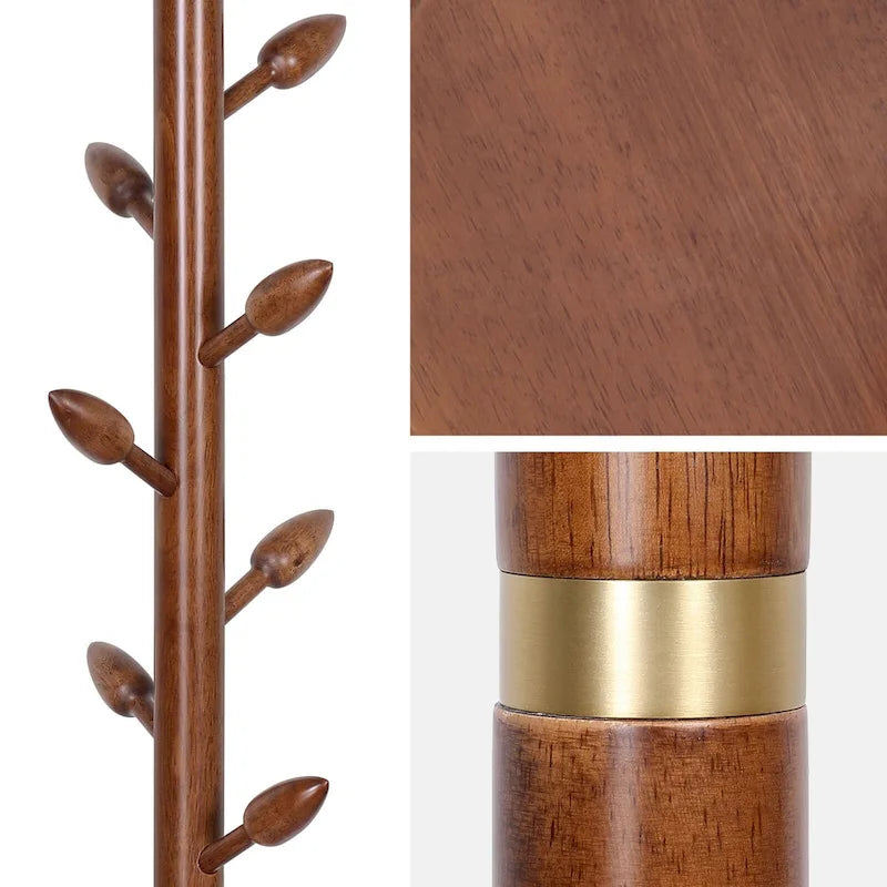 Porte-manteau sur pied en bois d'hévéa, porte-manteau avec 8 crochets en forme de bourgeon - 40 cm (diamètre) x 184 cm (hauteur)