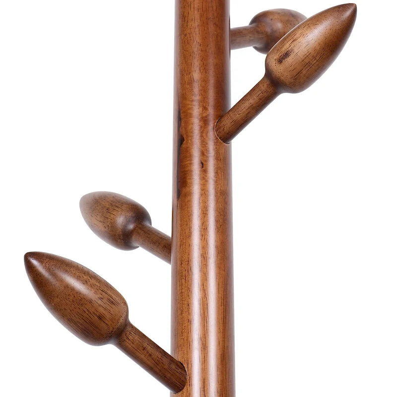 Porte-manteau sur pied en bois d'hévéa, porte-manteau avec 8 crochets en forme de bourgeon - 40 cm (diamètre) x 184 cm (hauteur)