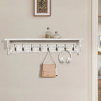 Porte-manteau mural 35,8 avec étagère de rangement et crochets métalliques - 35,8L x 4,6P x 7,8H