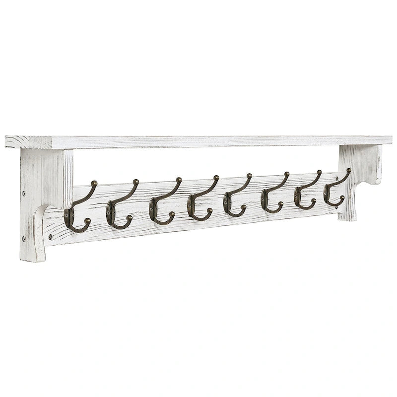 Porte-manteau mural 35,8 avec étagère de rangement et crochets métalliques - 35,8L x 4,6P x 7,8H