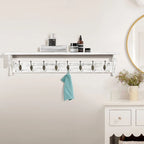 Porte-manteau mural 35,8 avec étagère de rangement et crochets métalliques - 35,8L x 4,6P x 7,8H