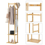 Porte-manteau autoportant de 15 po en bois massif avec rangement - Couleur bambou