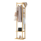 Porte-manteau autoportant de 15 po en bois massif avec rangement - Couleur bambou