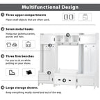 Banc de Rangement Multifonctionnel 4-en-1 avec 7 Patères Métalliques Noires pour Entrée