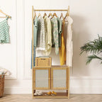 Bamboo Garment Rack with Clothes Rail Storage Organiser Freestanding - 21 x 13 x 66