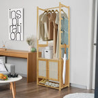 Portant à vêtements en bambou avec tringle de rangement autoportant - 21 x 13 x 66