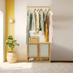 Portant à vêtements en bambou avec tringle de rangement autoportant - 21 x 13 x 66