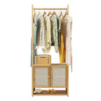 Portant à vêtements en bambou avec tringle de rangement autoportant - 21 x 13 x 66