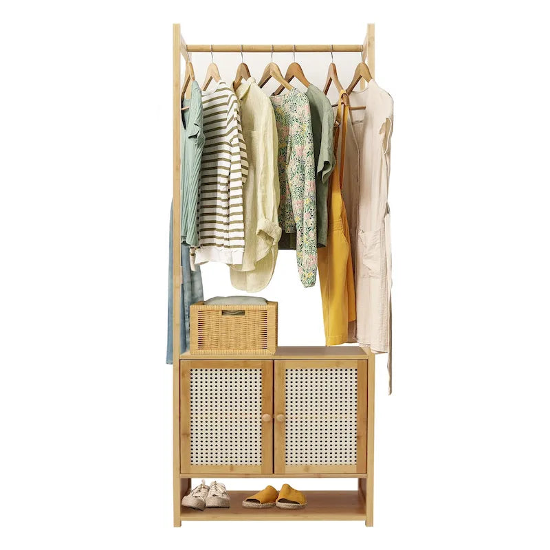 Portant à vêtements en bambou avec tringle de rangement autoportant - 21 x 13 x 66