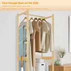 Portant à vêtements en bambou avec tringle de rangement autoportant - 21 x 13 x 66