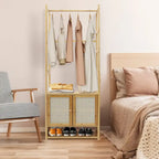 Portant à vêtements en bambou avec tringle de rangement autoportant - 21 x 13 x 66
