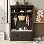 3-in-1 Design Hall Tree with Storage Bench,3 Hooks and Cushion