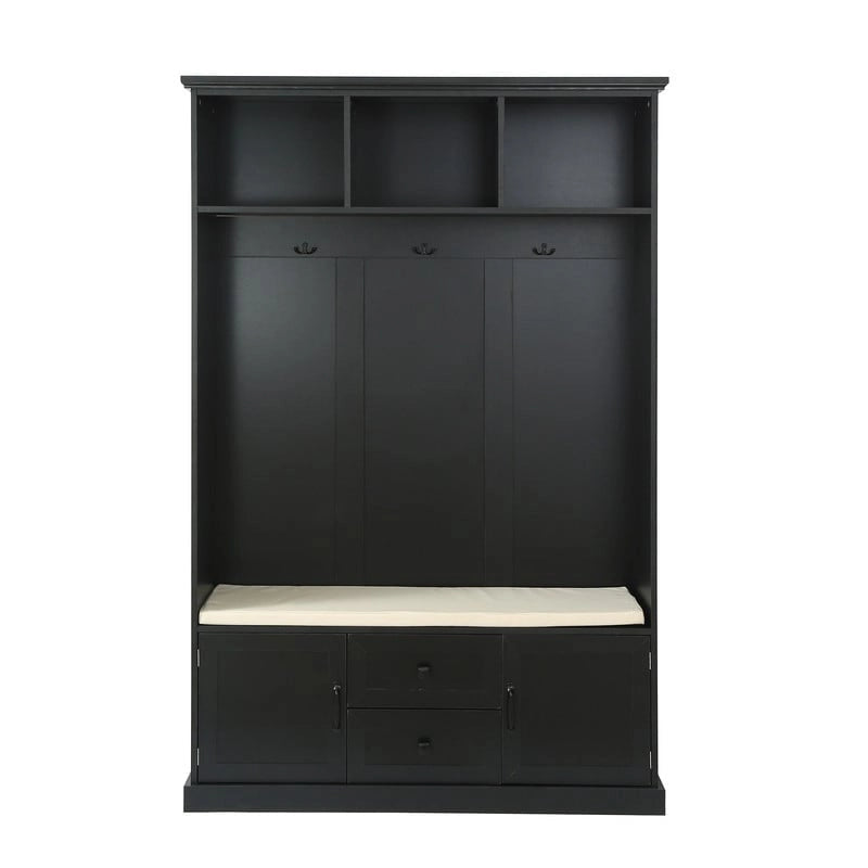 Meuble d'entrée 3-en-1 avec banc de rangement, 3 patères et coussin
