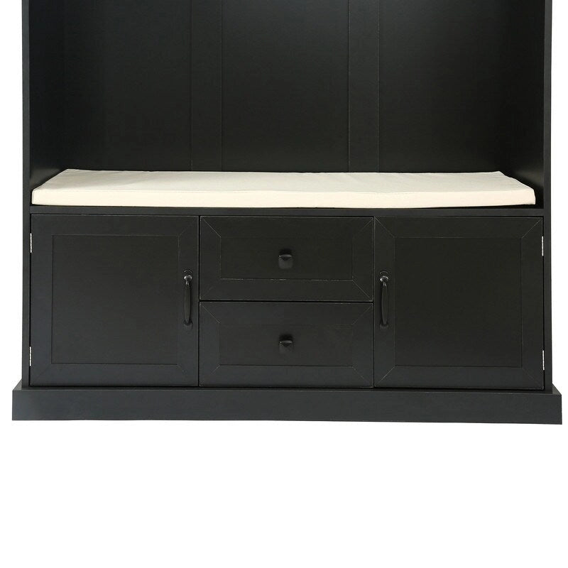 Meuble d'entrée 3-en-1 avec banc de rangement, 3 patères et coussin