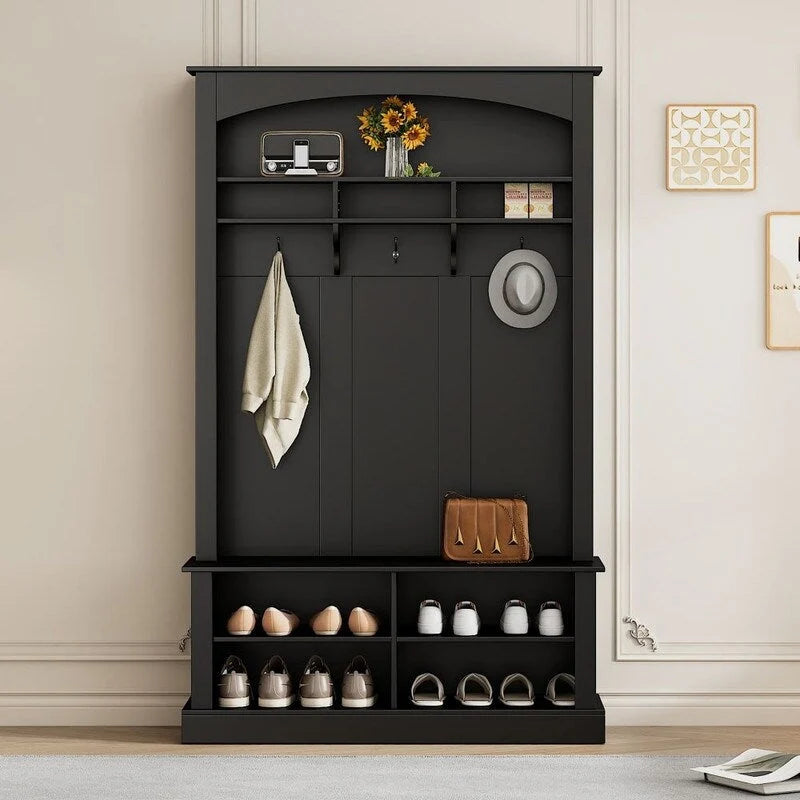 Meuble d'entrée multifonctionnel de 120 cm de large avec rangement à chaussures et 3 patères