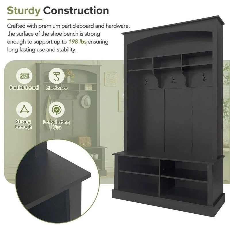 Meuble d'entrée multifonctionnel de 120 cm de large avec rangement à chaussures et 3 patères