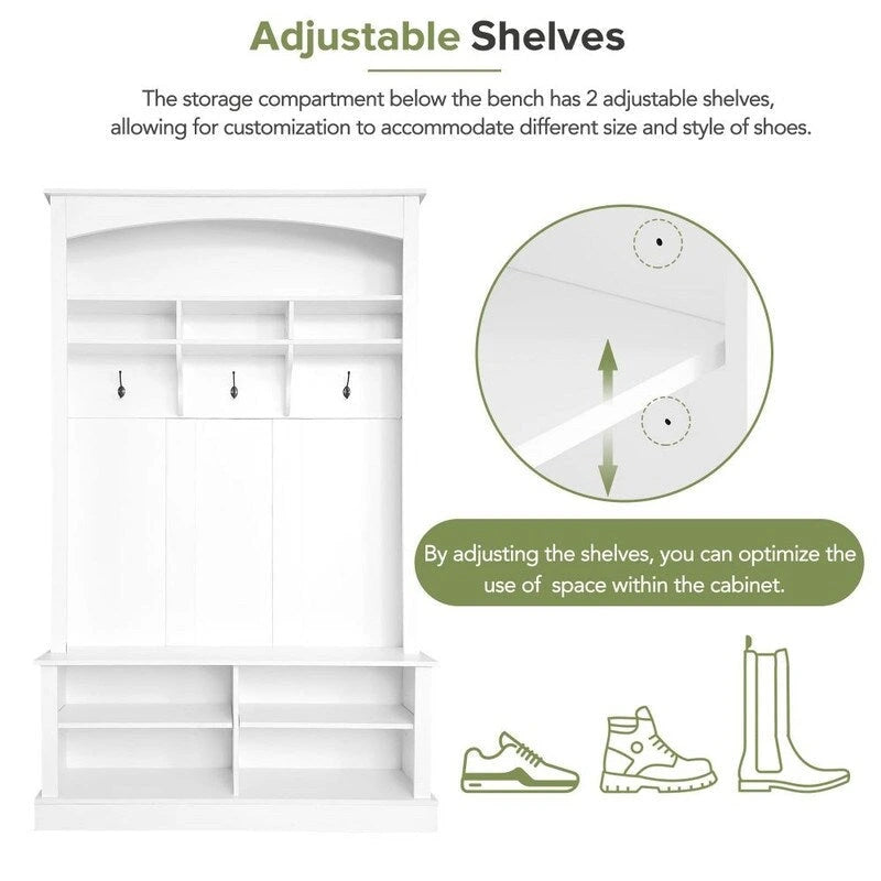 Meuble d'entrée multifonctionnel de 120 cm de large avec rangement à chaussures et 3 patères