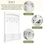 Meuble d'entrée multifonctionnel de 120 cm de large avec rangement à chaussures et 3 patères