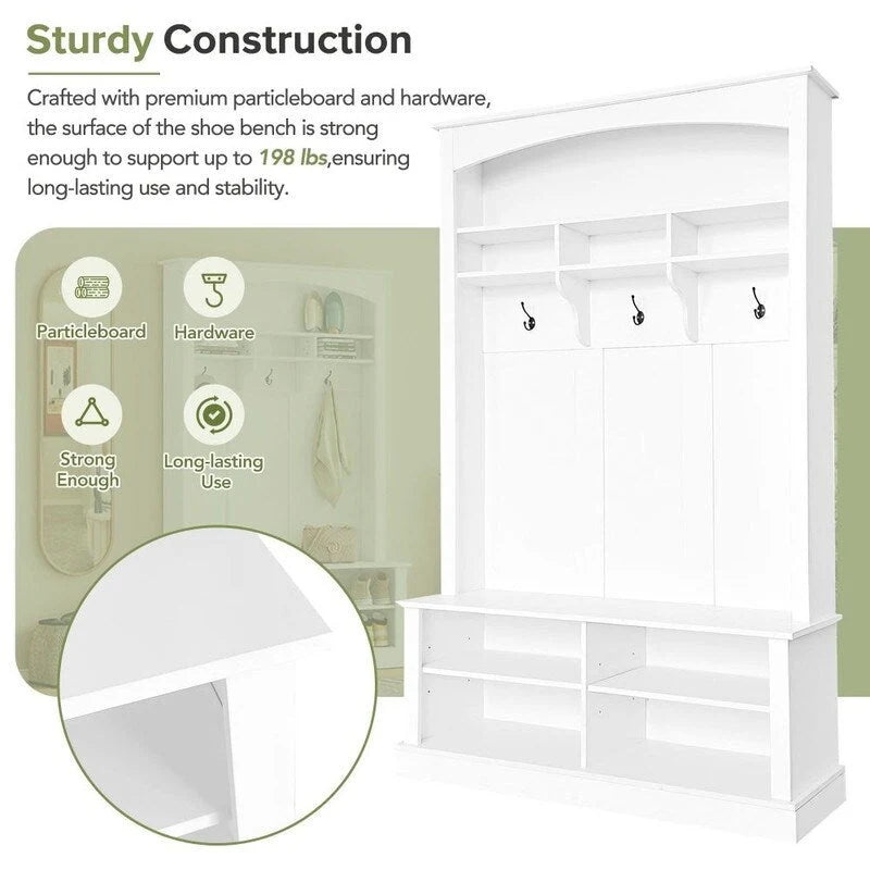 Meuble d'entrée multifonctionnel de 120 cm de large avec rangement à chaussures et 3 patères