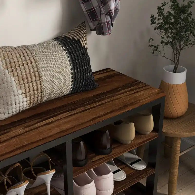 Banc à chaussures porte-manteau 2-en-1 avec 5 crochets