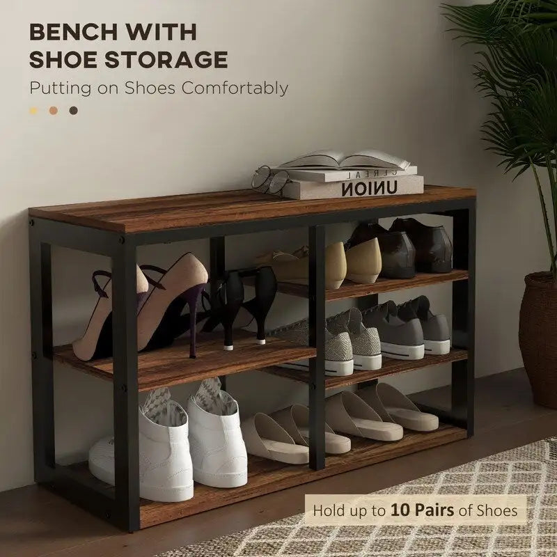 Banc à chaussures porte-manteau 2-en-1 avec 5 crochets