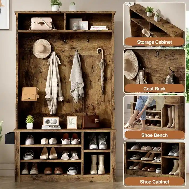 Porte-manteau d'entrée 3 en 1 avec banc et rangement à chaussures de 99,9 cm de large
