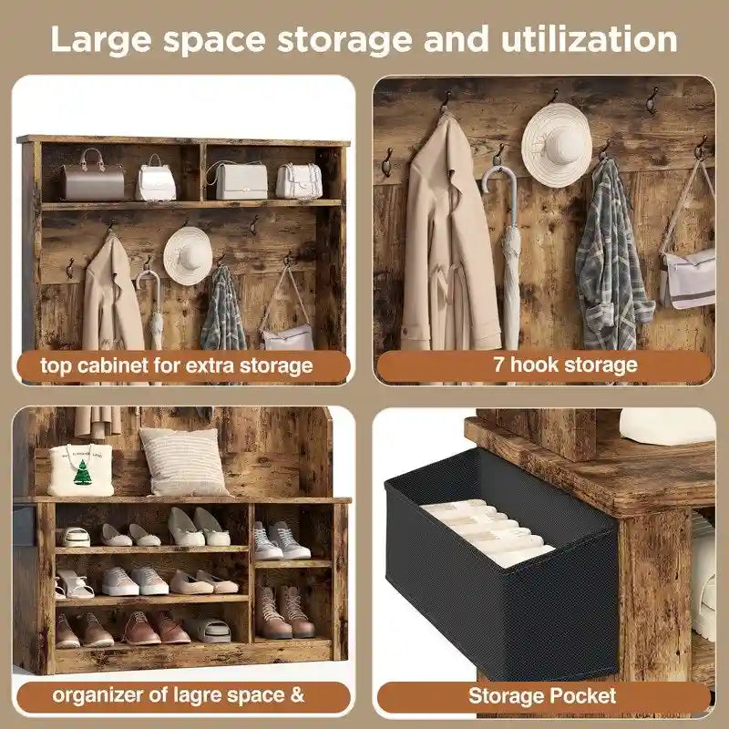 Porte-manteau d'entrée 3 en 1 avec banc et rangement à chaussures de 99,9 cm de large