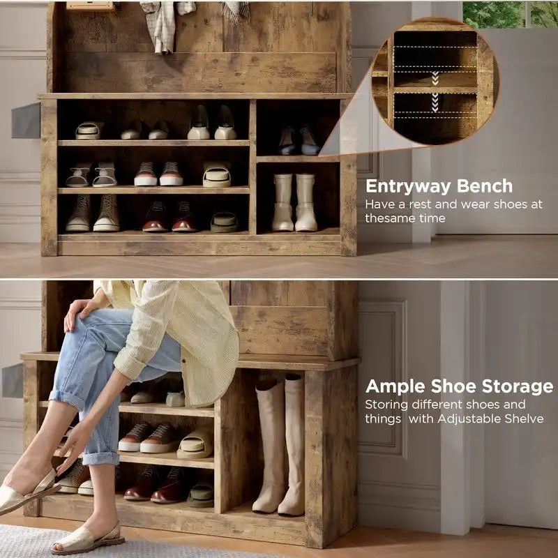 Porte-manteau d'entrée 3 en 1 avec banc et rangement à chaussures de 99,9 cm de large
