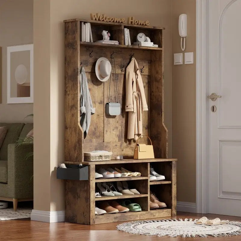 Porte-manteau d'entrée 3 en 1 avec banc et rangement à chaussures de 99,9 cm de large