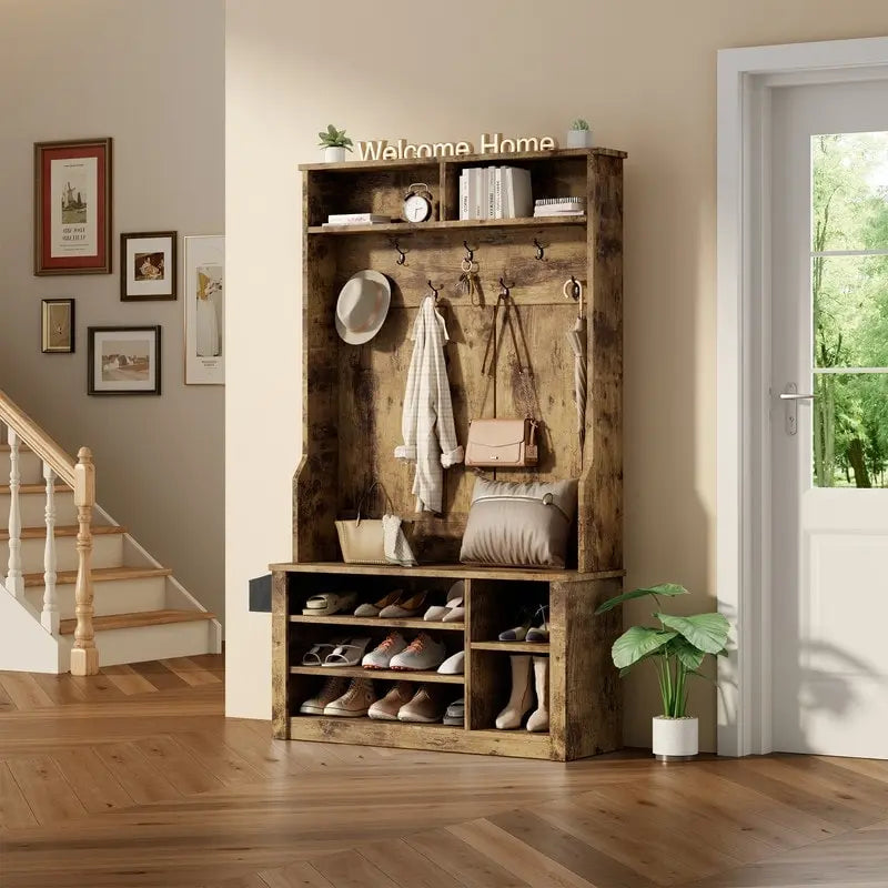 Porte-manteau d'entrée 3 en 1 avec banc et rangement à chaussures de 99,9 cm de large