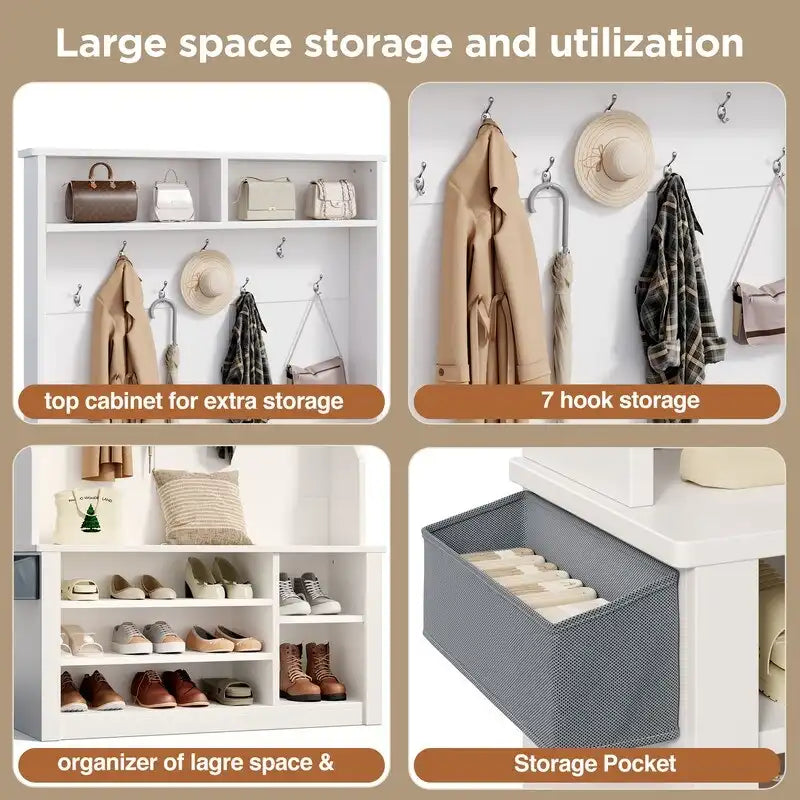 Porte-manteau d'entrée 3 en 1 avec banc et rangement à chaussures de 99,9 cm de large