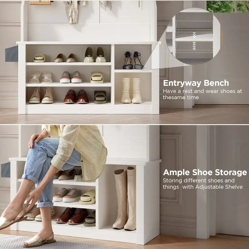 Porte-manteau d'entrée 3 en 1 avec banc et rangement à chaussures de 99,9 cm de large