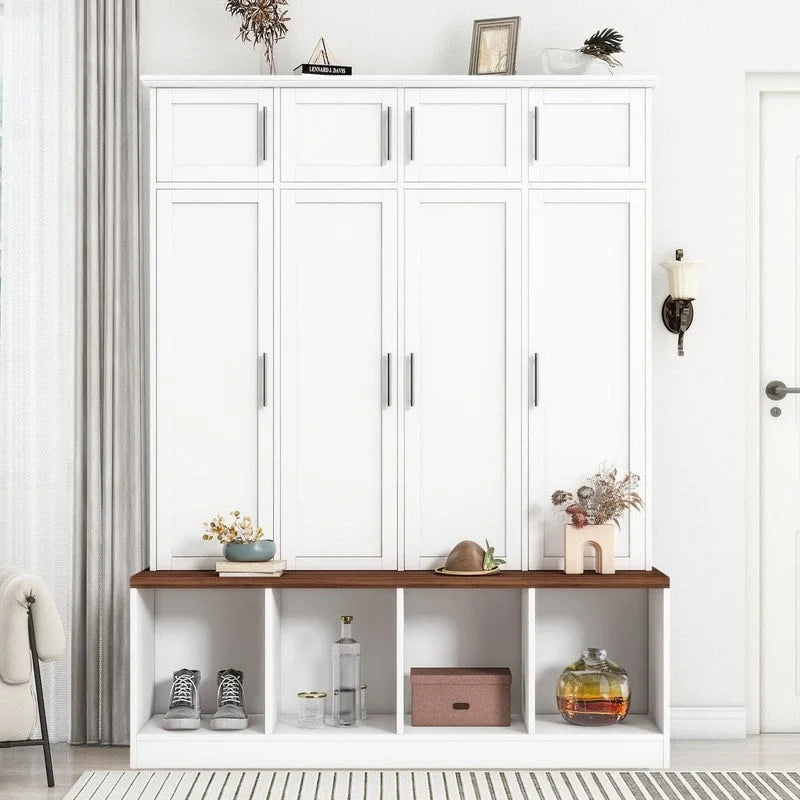 Banc de rangement d'entrée avec patère et crochets et range-chaussures