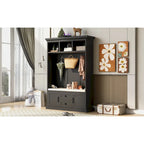 Porte-manteau avec 3 patères, banc d'entrée, banc de rangement, design 3 en 1, 120 cm, pour entrée, couloir (noir)