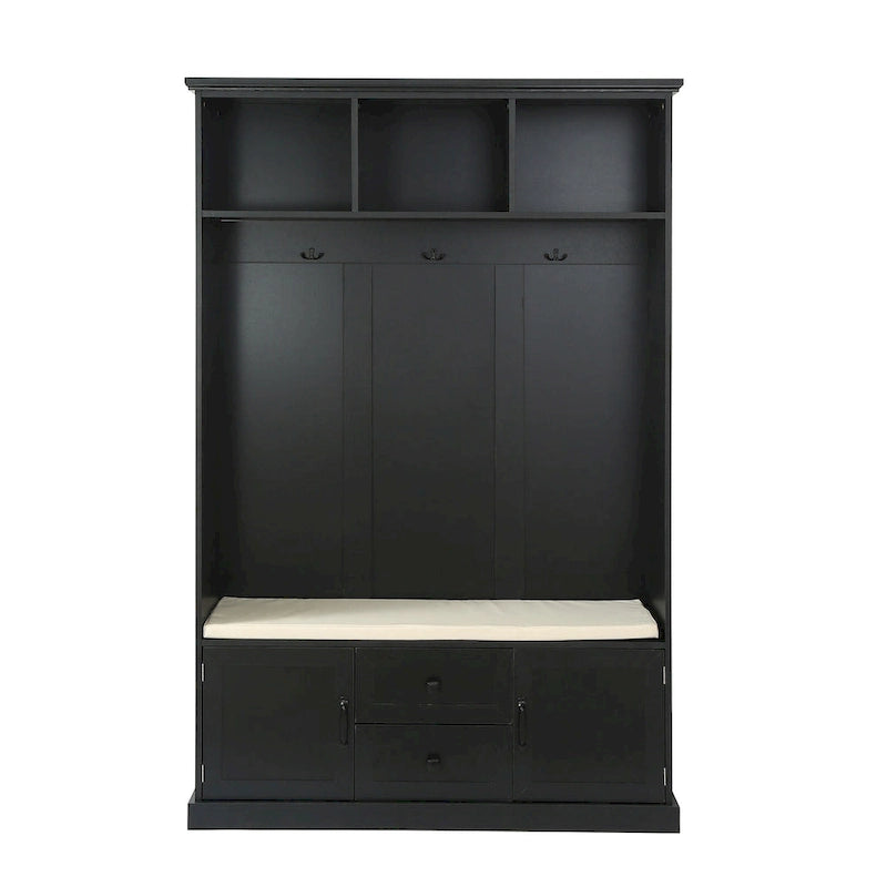 Porte-manteau avec 3 patères, banc d'entrée, banc de rangement, design 3 en 1, 120 cm, pour entrée, couloir (noir)