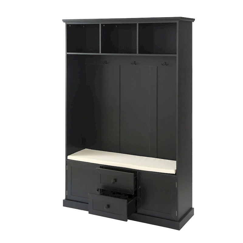 Porte-manteau avec 3 patères, banc d'entrée, banc de rangement, design 3 en 1, 120 cm, pour entrée, couloir (noir)