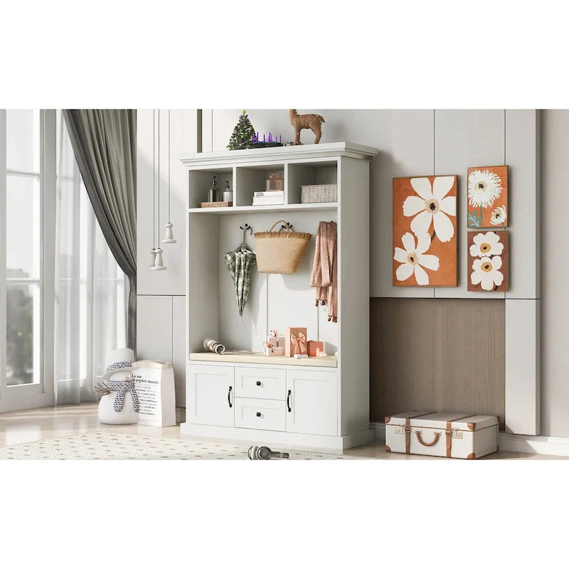 Porte-manteau avec 3 patères, banc d'entrée, banc de rangement, design 3 en 1, 120 cm, pour entrée, couloir (noir)