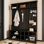 Porte-manteau avec banc à chaussures, patère, étagères et panneau perforé