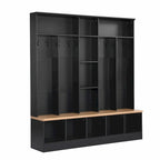 Meuble d'entrée large avec banc de rangement - Meuble à chaussures minimaliste, rangements cubiques, 8 crochets