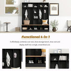 Meuble d'entrée large avec banc de rangement - Meuble à chaussures minimaliste, rangements cubiques, 8 crochets
