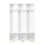 Meuble d'entrée avec banc de rangement, Banc de rangement multifonctionnel avec portes cannelées très brillantes, Portemanteau avec 6 crochets et pieds
