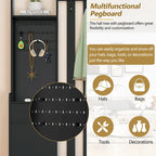 39,3Lx70,8H Meuble d'entrée avec banc de rangement rembourré, meuble à chaussures multifonctionnel pour couloir, panneau perforé, porte-manteau, 4 crochets