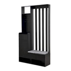 39,3Lx70,8H Meuble d'entrée avec banc de rangement rembourré, meuble à chaussures multifonctionnel pour couloir, panneau perforé, porte-manteau, 4 crochets